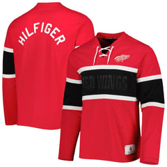 Detroit Red Wings Tommy Hilfiger Walter Lace-Up Long Sleeve Top - Red - NHL