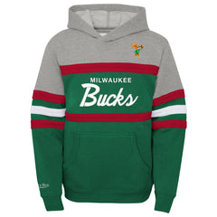 Milwaukee Bucks Youth Hardwood Classics Head Coach Pullover Hoodie Green/Heather Gray - NBA