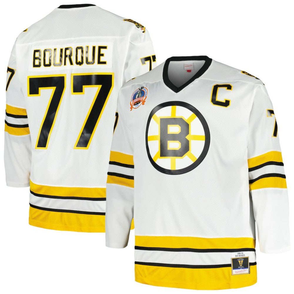 Ray Bourque Boston Bruins Mitchell & Ness Big & Tall Captain Patch Blue Line Player Jersey - White - NHL
