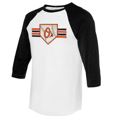 Baltimore Orioles Tiny Turnip Women's Base Stripe 3/4-Sleeve Raglan T-Shirt - MLB