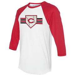 Cincinnati Reds Tiny Turnip Women's Base Stripe 3/4-Sleeve Raglan T-Shirt - MLB