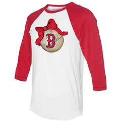 Boston Red Sox Tiny Turnip Women's Baseball Bow 3/4-Sleeve Raglan T-Shirt - MLB