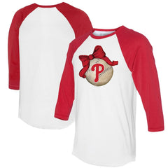 Philadelphia Phillies Tiny Turnip Women's Baseball Bow 3/4-Sleeve Raglan T-Shirt - MLB