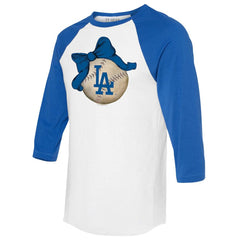 Los Angeles Dodgers Tiny Turnip Women's Baseball Bow 3/4-Sleeve Raglan T-Shirt - MLB