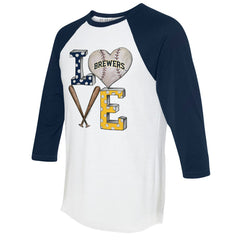 Milwaukee Brewers Tiny Turnip Women's Baseball Love Raglan 3/4-Sleeve T-Shirt - MLB