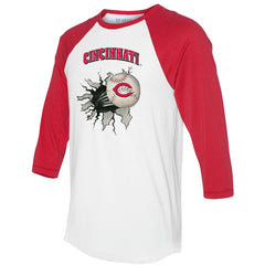 Cincinnati Reds Tiny Turnip Women's Baseball Tear 3/4-Sleeve Raglan T-Shirt - MLB