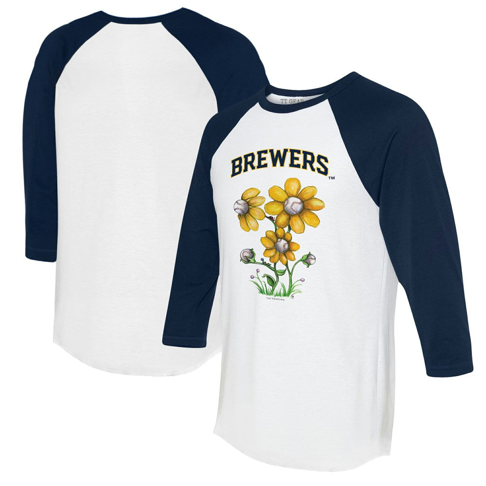 Milwaukee Brewers Tiny Turnip Women's Blooming Baseballs 3/4-Sleeve Raglan T-Shirt - MLB
