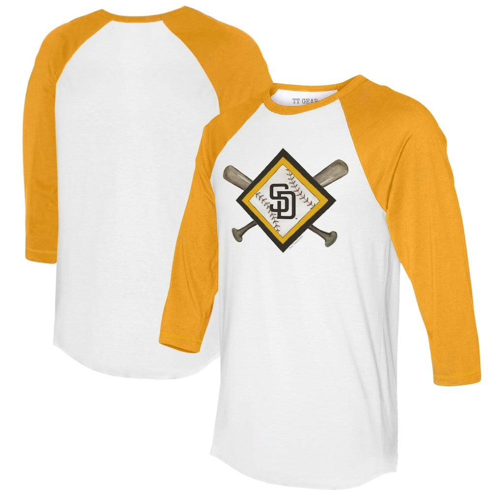 San Diego Padres Tiny Turnip Women's Diamond Cross Bats 3/4-Sleeve Raglan T-Shirt - MLB