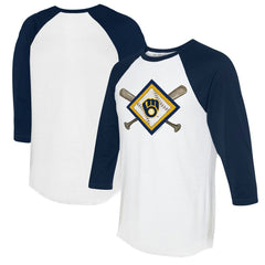 Milwaukee Brewers Tiny Turnip Women's Diamond Cross Bats 3/4-Sleeve Raglan T-Shirt - MLB