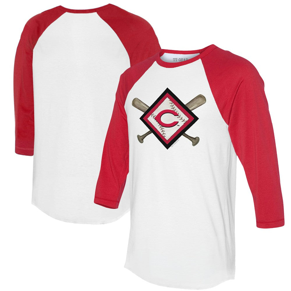 Cincinnati Reds Tiny Turnip Women's Diamond Cross Bats 3/4-Sleeve Raglan T-Shirt - MLB