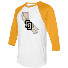 San Diego Padres Tiny Turnip Unisex State Outline 3/4-Sleeve Raglan T-Shirt - MLB