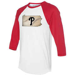 Philadelphia Phillies Tiny Turnip Unisex State Outline 3/4-Sleeve Raglan T-Shirt - MLB