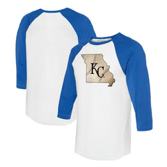 Kansas City Royals Tiny Turnip Unisex State Outline 3/4-Sleeve Raglan T-Shirt - MLB