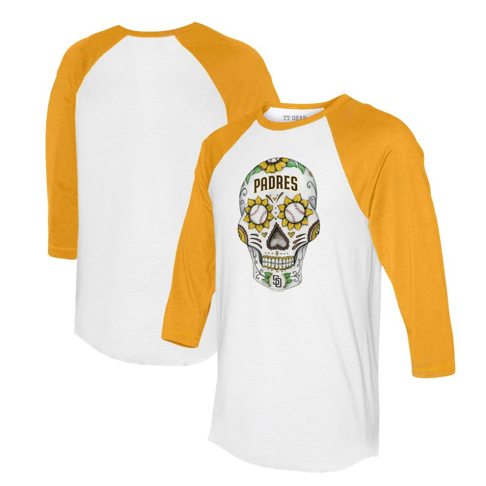 San Diego Padres Tiny Turnip Unisex Sugar Skull 3/4-Sleeve Raglan T-Shirt - MLB