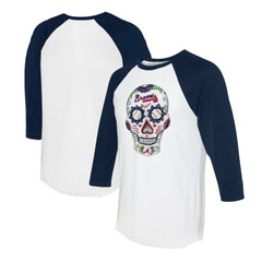 Atlanta Braves Tiny Turnip Unisex Sugar Skull 3/4-Sleeve Raglan T-Shirt - MLB