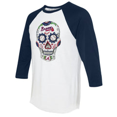 Atlanta Braves Tiny Turnip Unisex Sugar Skull 3/4-Sleeve Raglan T-Shirt - MLB