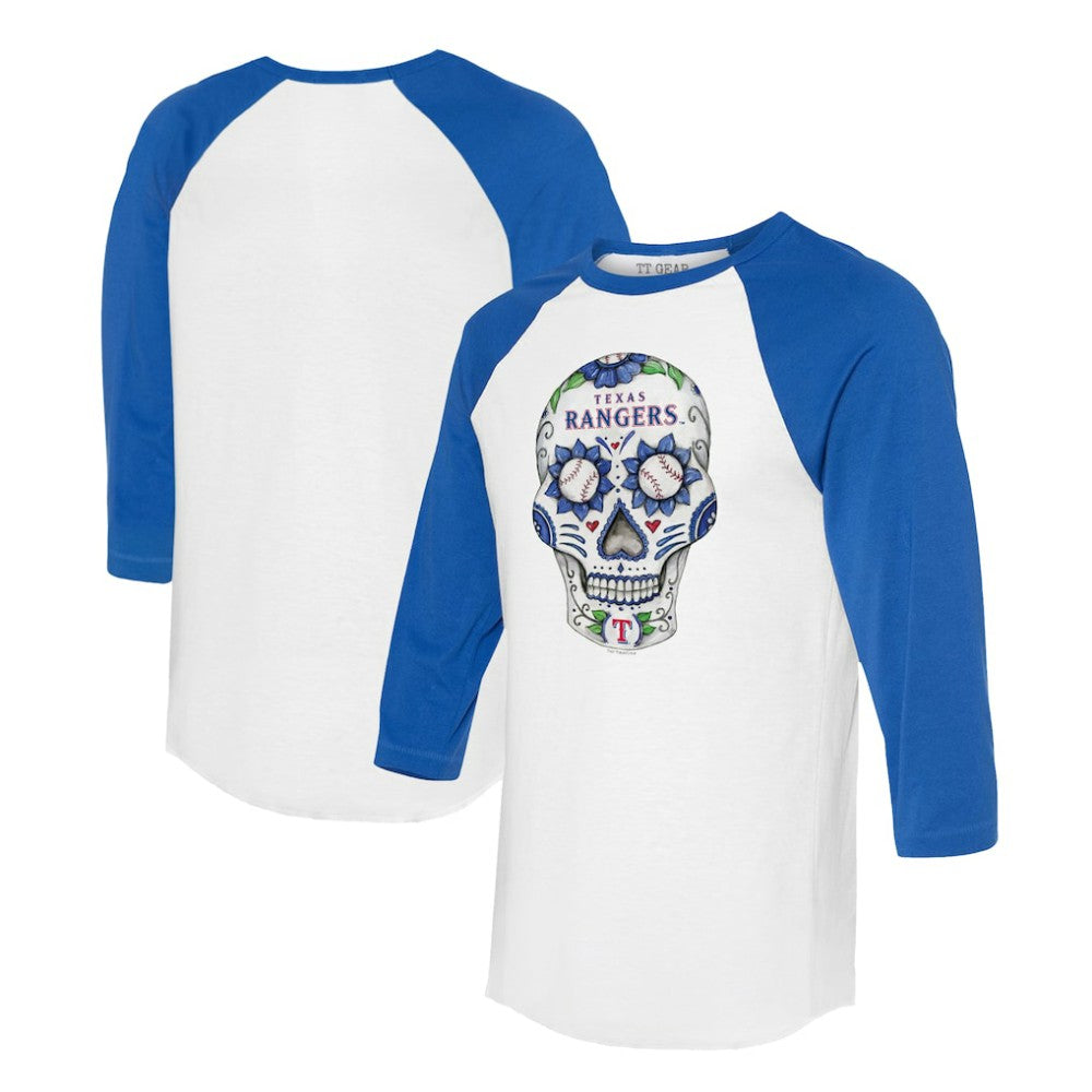 Texas Rangers Tiny Turnip Unisex Sugar Skull 3/4-Sleeve Raglan T-Shirt - MLB