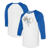 Kansas City Royals Tiny Turnip Unisex Tiara Heart 3/4-Sleeve Raglan T-Shirt - MLB