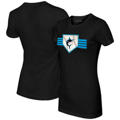Miami Marlins Tiny Turnip Women's Base Stripe T-Shirt - MLB