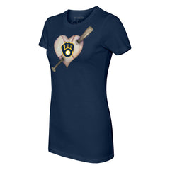 Milwaukee Brewers Tiny Turnip Women's Heart Bat T-Shirt - MLB