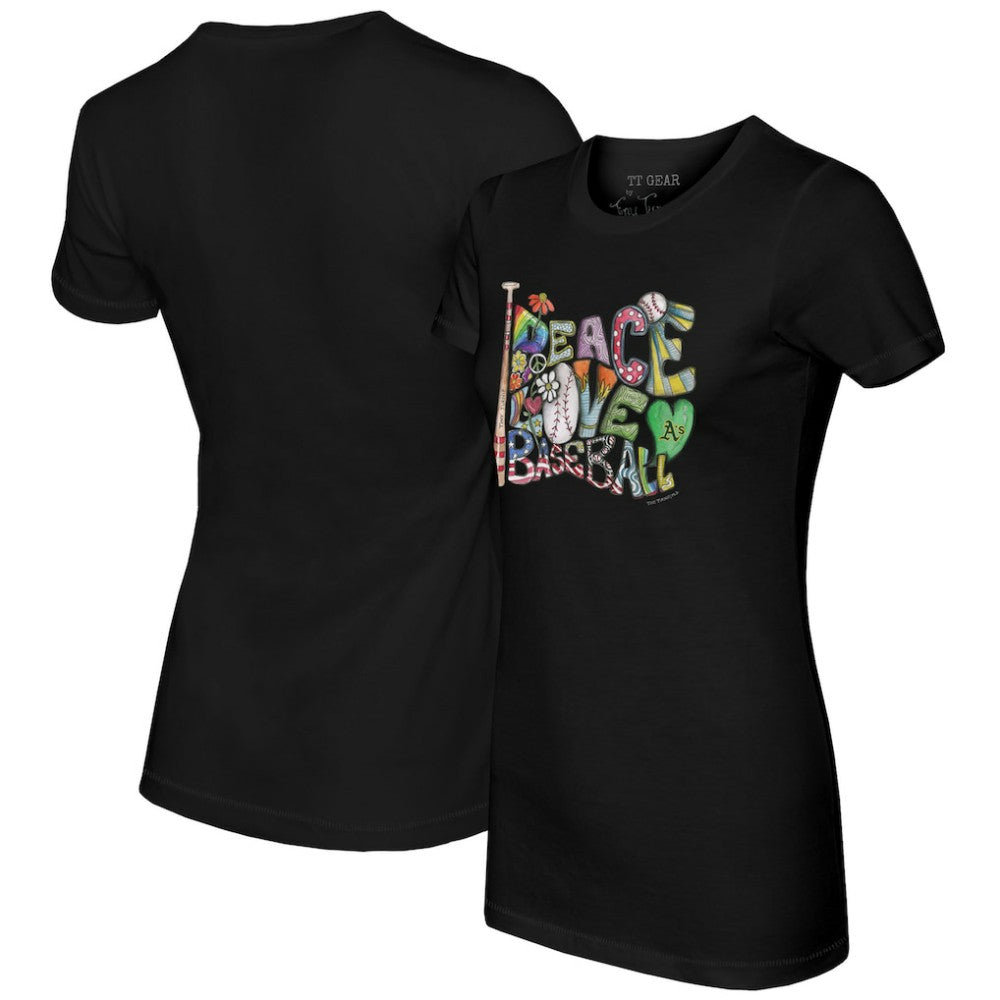 Athletics Tiny Turnip Women's Peace Love Baseball Fitted T-Shirt - MLB