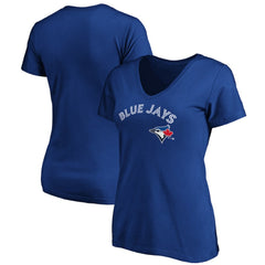 Toronto Blue Jays Women's Core Team Lock Up Wordmark V-Neck T-Shirt - MLB