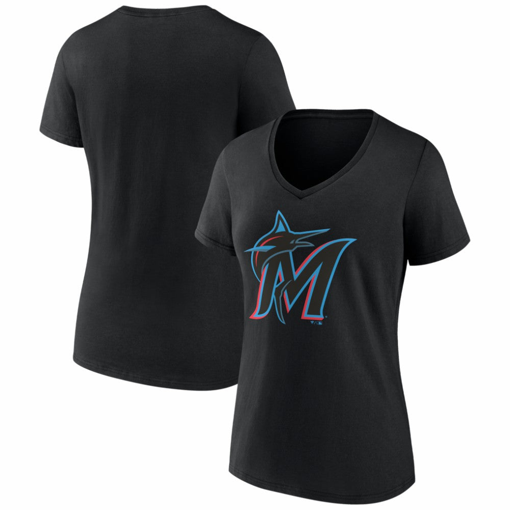 Miami Marlins Women's Logo V-Neck T-Shirt - MLB