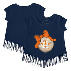 Houston Astros Tiny Turnip Girls Youth Baseball Bow Fringe T-Shirt - MLB