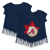 Atlanta Braves Tiny Turnip Girls Youth Baseball Bow Fringe T-Shirt - MLB