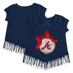 Atlanta Braves Tiny Turnip Girls Youth Baseball Bow Fringe T-Shirt - MLB