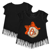 Baltimore Orioles Tiny Turnip Girls Youth Baseball Bow Fringe T-Shirt - MLB
