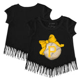 Pittsburgh Pirates Tiny Turnip Girls Youth Baseball Bow Fringe T-Shirt - MLB