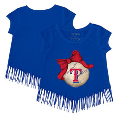 Texas Rangers Tiny Turnip Girls Youth Baseball Bow Fringe T-Shirt - MLB