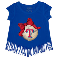 Texas Rangers Tiny Turnip Girls Youth Baseball Bow Fringe T-Shirt - MLB