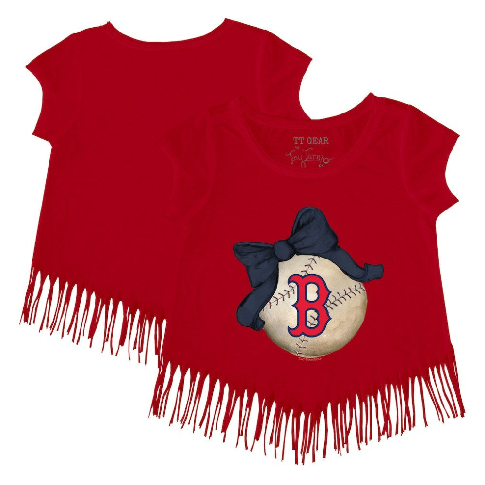 Boston Red Sox Tiny Turnip Girls Youth Baseball Bow Fringe T-Shirt - MLB