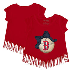 Boston Red Sox Tiny Turnip Girls Youth Baseball Bow Fringe T-Shirt - MLB