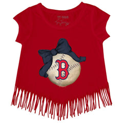 Boston Red Sox Tiny Turnip Girls Youth Baseball Bow Fringe T-Shirt - MLB