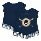Milwaukee Brewers Tiny Turnip Girls Youth Baseball Cross Bats Fringe T-Shirt - MLB