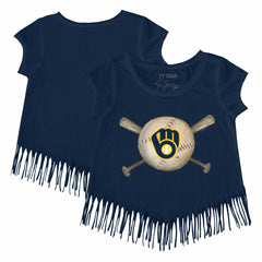 Milwaukee Brewers Tiny Turnip Girls Youth Baseball Cross Bats Fringe T-Shirt - MLB