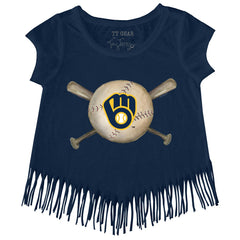 Milwaukee Brewers Tiny Turnip Girls Youth Baseball Cross Bats Fringe T-Shirt - MLB