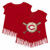 Cincinnati Reds Tiny Turnip Girls Youth Baseball Cross Bats Fringe T-Shirt - MLB