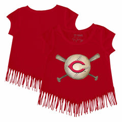 Cincinnati Reds Tiny Turnip Girls Youth Baseball Cross Bats Fringe T-Shirt - MLB