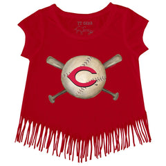 Cincinnati Reds Tiny Turnip Girls Youth Baseball Cross Bats Fringe T-Shirt - MLB