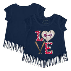 Atlanta Braves Tiny Turnip Girls Youth Baseball Love Fringe T-Shirt - MLB