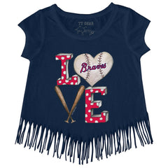Atlanta Braves Tiny Turnip Girls Youth Baseball Love Fringe T-Shirt - MLB