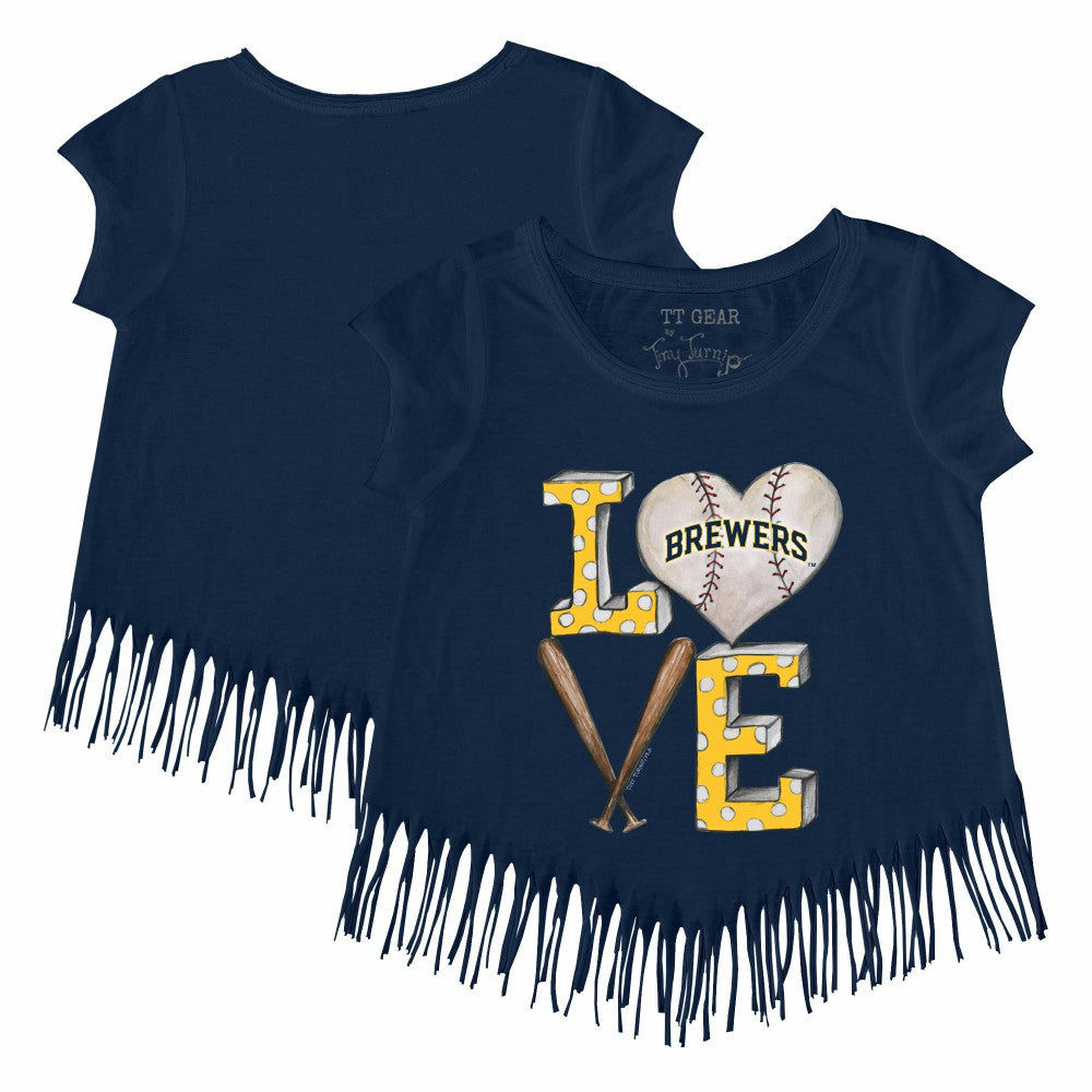 Milwaukee Brewers Tiny Turnip Girls Youth Baseball Love Fringe T-Shirt - MLB