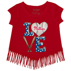 Philadelphia Phillies Tiny Turnip Girls Youth Baseball Love Fringe T-Shirt - MLB