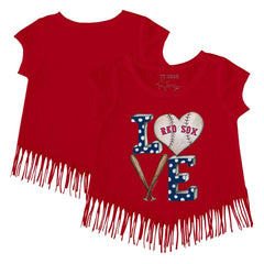 Boston Red Sox Tiny Turnip Girls Youth Baseball Love Fringe T-Shirt - MLB