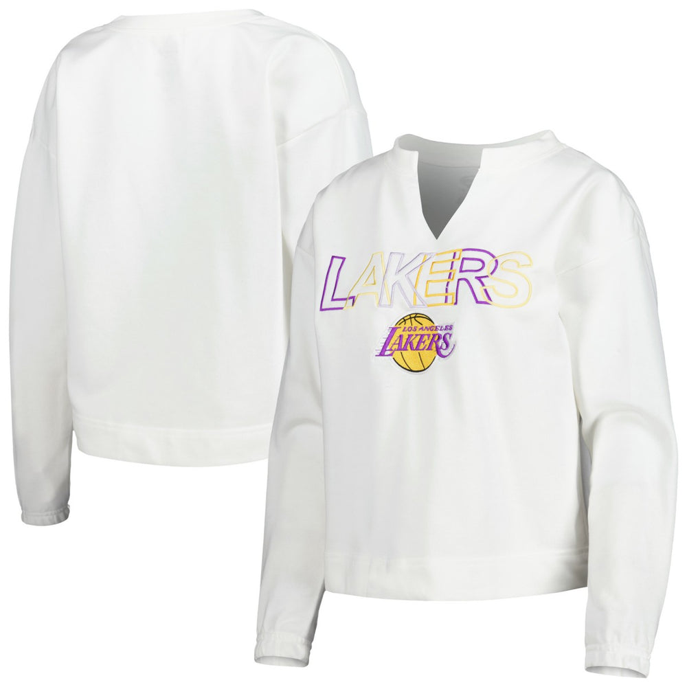 Los Angeles Lakers Concepts Sport Women's Sunray Notch Neck Long Sleeve Top White - NBA