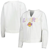 Los Angeles Lakers Concepts Sport Women's Sunray Notch Neck Long Sleeve Top White - NBA